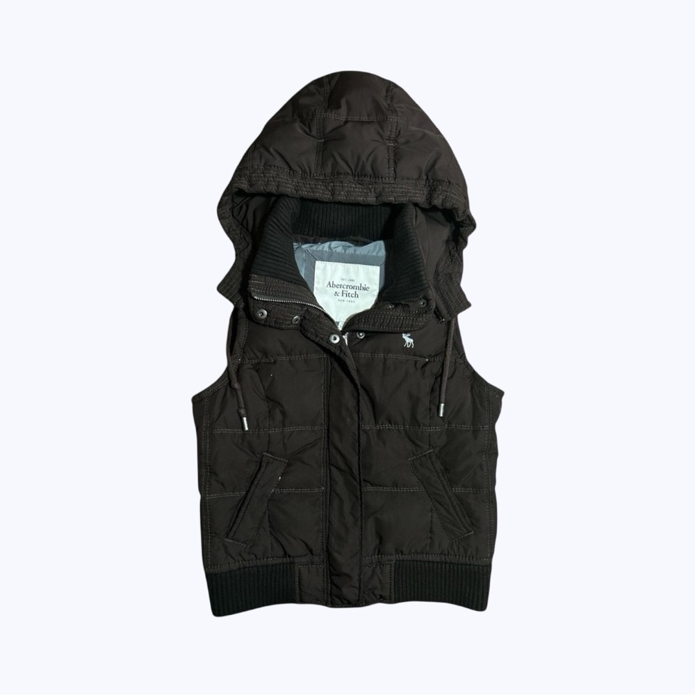 Y2K Abercrombie and Fitch chocolate brown puffer vest with removable hood